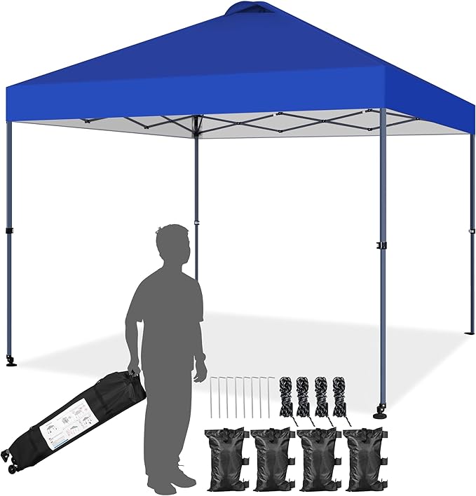 Yaheetech 10x10 Pop-up Canopy Tent w/ 2 Integrated Wheels for Mobility, Waterpoof & Heavy Duty, Instant Sun Shelter with Carry Bag, Weight Bags for Outdoor Camping Beach Patio Parties, Blue