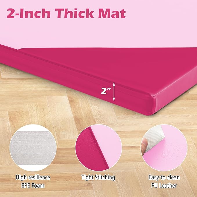 Giantex 4'x10'x 2" Gymnastics Mat, 4-Panel Folding Aerobics Exercise Mat w/Hook & Loop Fastener, Carrying Handle, Portable Tumbling Mat for Stretching Yoga Cheerleading Martial Arts