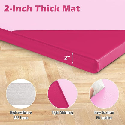 Giantex 4'x10'x 2" Gymnastics Mat, 4-Panel Folding Aerobics Exercise Mat w/Hook & Loop Fastener, Carrying Handle, Portable Tumbling Mat for Stretching Yoga Cheerleading Martial Arts