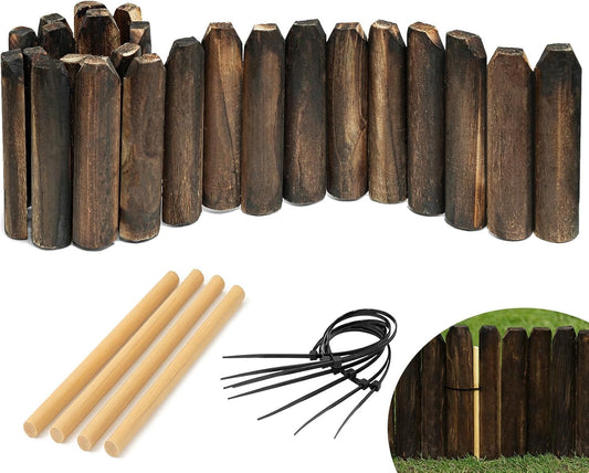 Wood Garden Edging – Half-Round Decorative Wooden Fence Border for Indoor & Outdoor Use, Rustic Natural Pine Panels for Flower Beds, Pathways, and Landscaping Décor