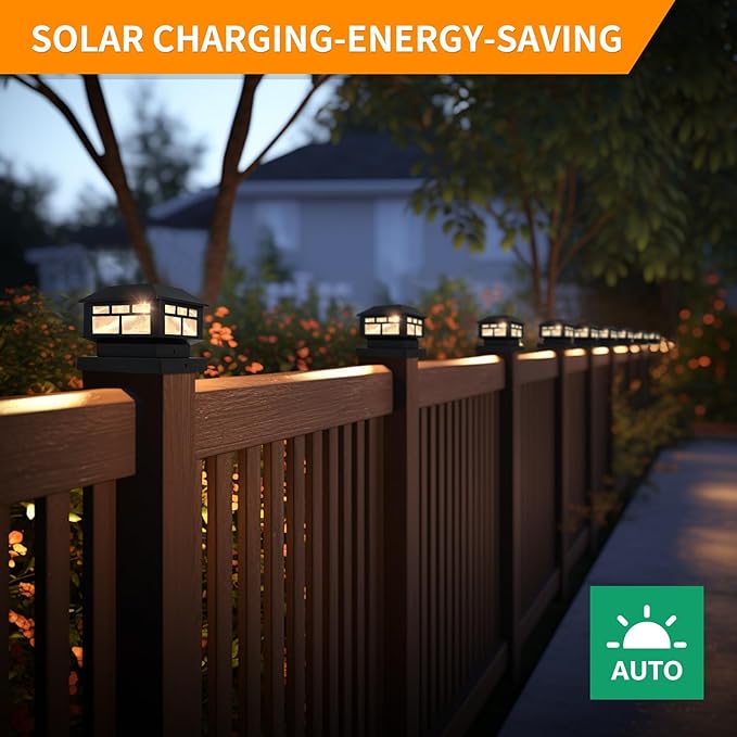 Solar Post Cap Lights Outdoor, 20LM Fence Post Cap Lights, 3.5x3.5 4x4 5x5 Inch Wooden Post Solar Lights Waterproof, Deck Lights Solar Powered for Garden Deck Patio Decoration(Black 2 Packs)