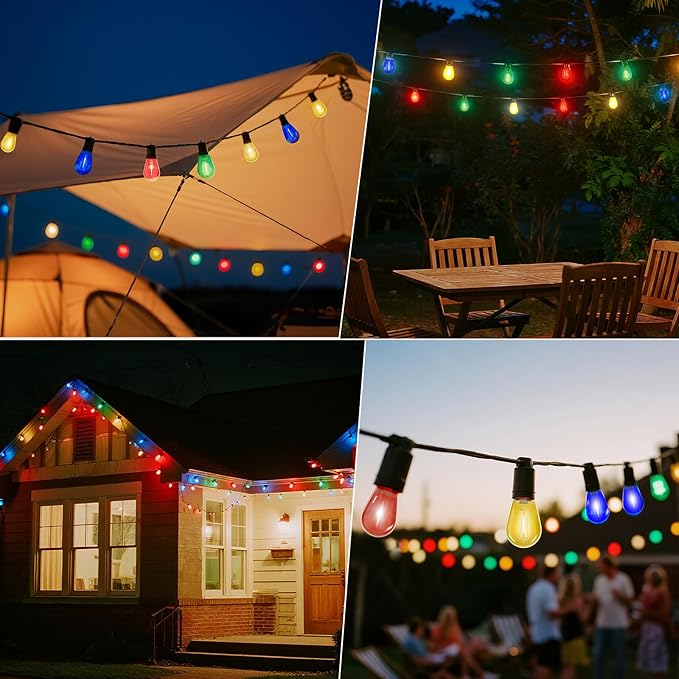 24 Pack LED S14 Colored Light Bulbs for Outdoor String Lights, Shatterproof 1W Replacement Bulbs for Patio Lights, Dimmable, 2200K Warm White, E26 Base, Multi-Color: Red/Blue/Yellow/Green