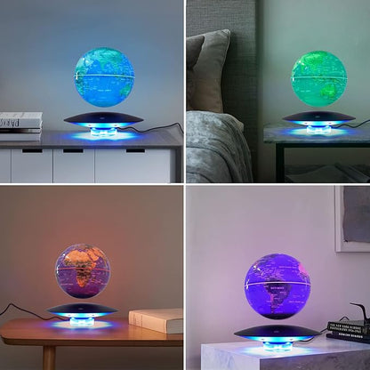 6" Magnetic Levitation Floating Globe Anti Gravity Rotating World Map with LED Light 7 Colors Display Floating Globe for Children Educational Gift Home Office Desk Decor (Blue-UFO Base)