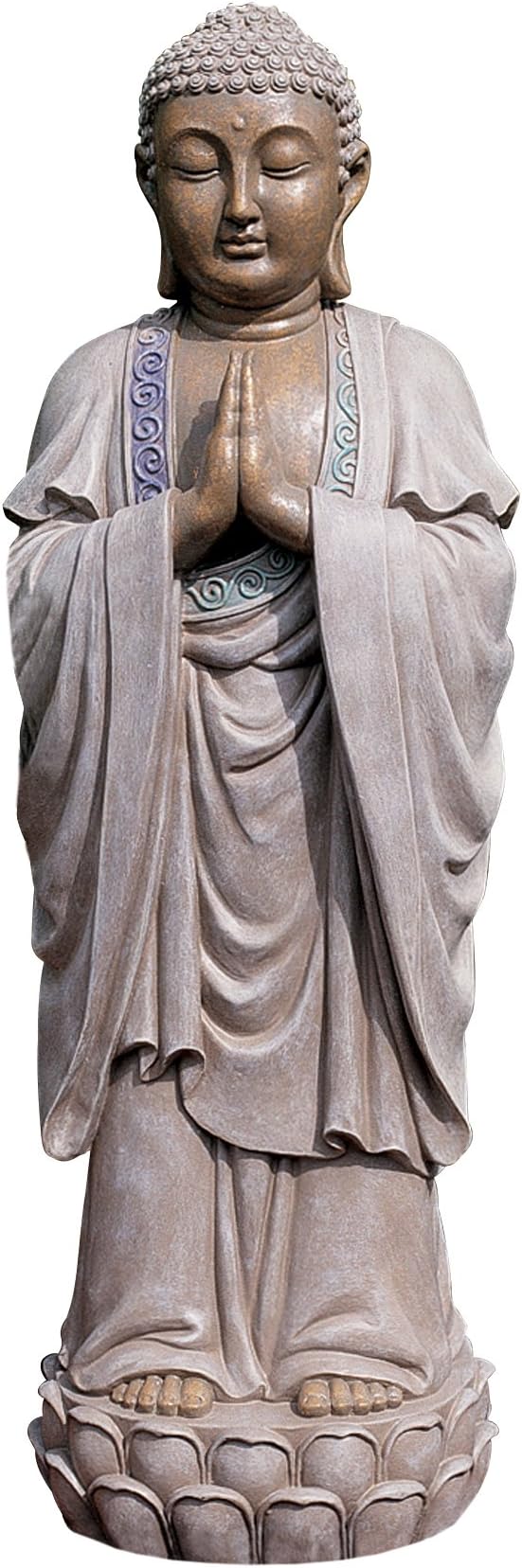 Design Toscano Bodh Gaya Asian Garden Statue, 9 inches wide, 30 inches tall, Cast Stone Resin, Faux Stone & Metallic Finish