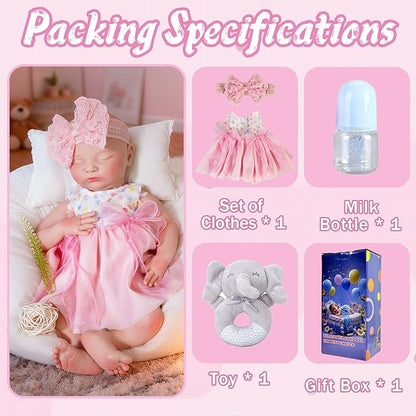 Girl 19 in, Full Silicone Baby Doll, Realistic Baby Dolls, Realistic Veins & Sleeping Pose, Not Vinyl, Reborn Baby Dolls Silicone Full Body, Gift Set