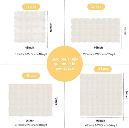 Shihanee Foam Floor Baby Tiles Foam Floor Mats Play Mats Bulk with Borders Interlocking for Kids Baby Playroom Nursery Gym(16ft,Ivory White)
