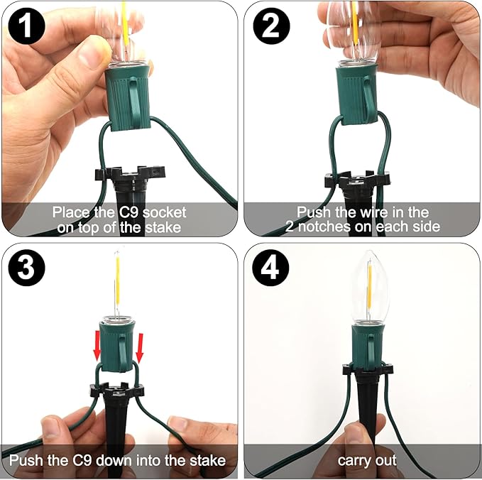 C9 Christmas Pathway Lights, 38FT C9 Christmas Pathway String Lights with 25 Clear LED Light Bulbs and Stakes for Outdoor Walkway Driveway Backyard Christmas Decorations