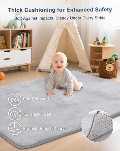 SEPARO Thick Baby Play Mat for Floor,50 x 50 Playpen Mat,Tummy Time Foam Mats,Ultra Soft Support & Plush Feel,Easy Care with Non-Slip Cushioned for Infant,Kids and Toddler Crawling,Grey
