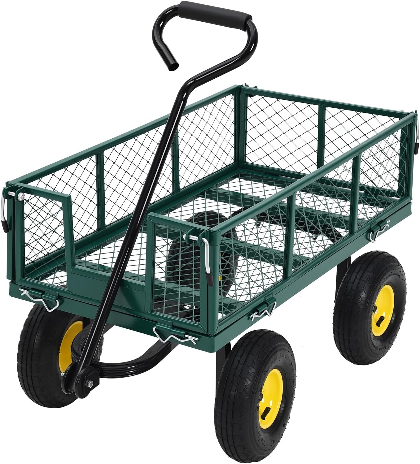Heavy Duty Steel Garden Cart, 880LBS Pullable Metal Garden Wagon with 10" Wheels, 180° Rotating Handle and Removable Sides for Outdoor, Farm, Yard, Beach ﻿