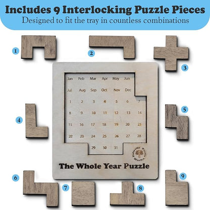Palmetto Puzzle Works The Whole Year Puzzle – Wooden Puzzles for Teen' & Adults, Educational Games for Families & Gift Ideas for Classroom Games, Shape & Pattern Calendar Brain Teaser for Ages 14+