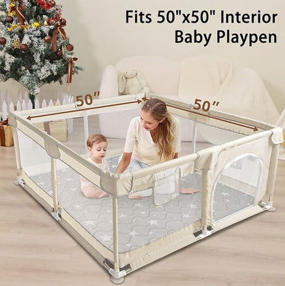 Baby Play Mat, 50x50 Playpen Mat, Thick Soft Foam Playmats for Baby, Foldable and Washable Crawling Mat for Floor (Gray Stars)