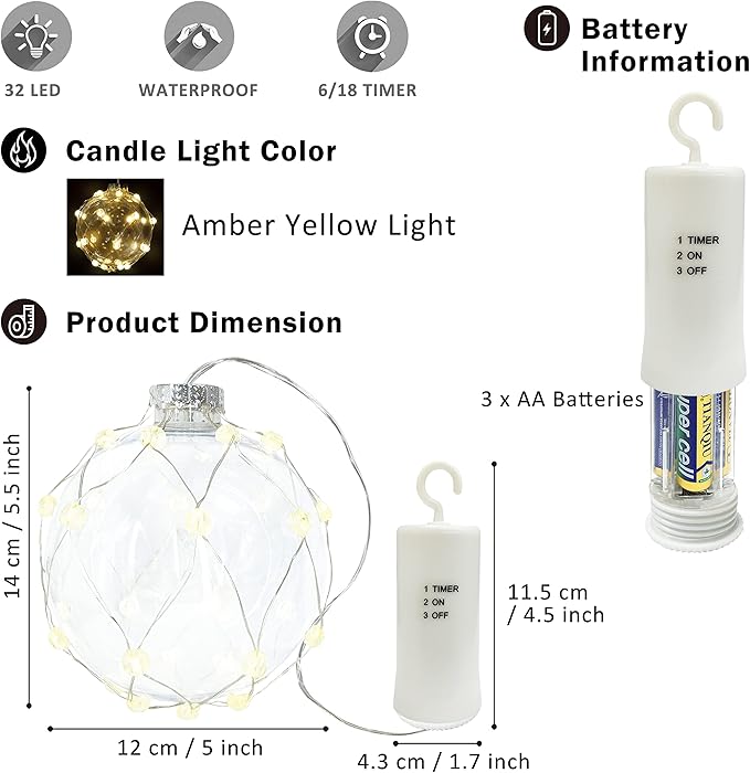 FURORA LIGHTING Ball String Lights Pack of 3, Waterproof 32 Micro LED Hanging Bubble Lights for Outdoor Party Wedding Garden Patio Yard Decor, Battery Included