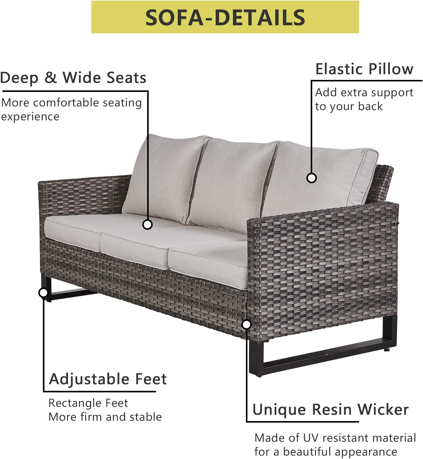 HUMMUH 6 Piece Patio Furniture Set PE Wicker Outdoor Couch,Patio Swivel Rocker Chairs and Tables for Porch,Garden,Backyard