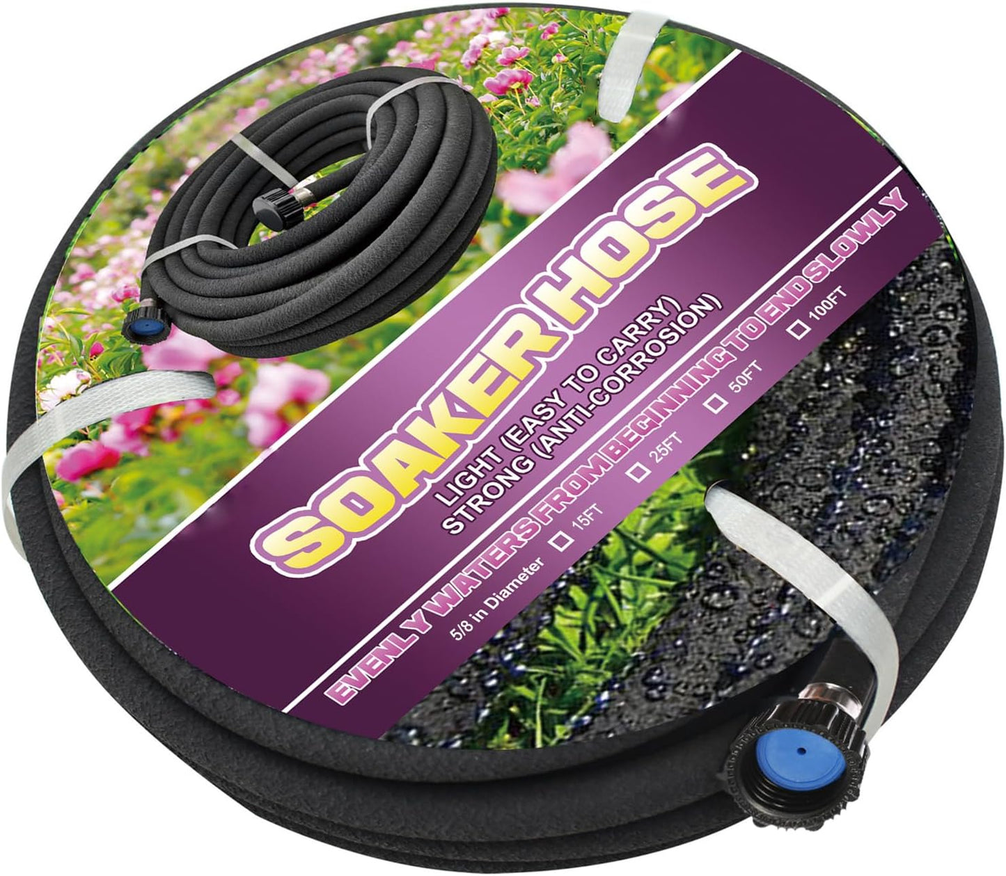 Soaker Hose 25ft - Garden Rubber Soaking Drip Hoses 5/8" Saving 70% Water Garden Hose, Drip Irrigation Round Hose for Lawn Yard, flower beds
