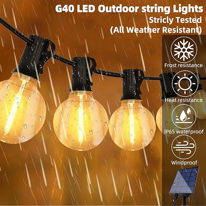 58FT Solar String Lights Waterproof with Remote, G40 LED Dimmable Globe Outdoor Lights for Patio with 27 Edison Vintage Shatterproof Bulbs, Connectable Backyard Lights for Bistro, Porch