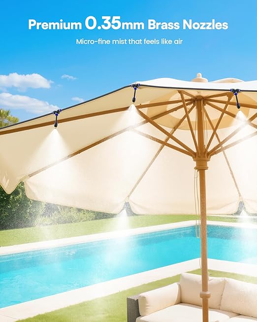 RAINPOINT Misters for Outside Patio - Upgraded 26FT(8M) Misting System Kit with Water Filter for Cooling Outdoor, 26FT Misting Line + 7 Mist Nozzles for Backyard Garden Porch Deck Greenhouse