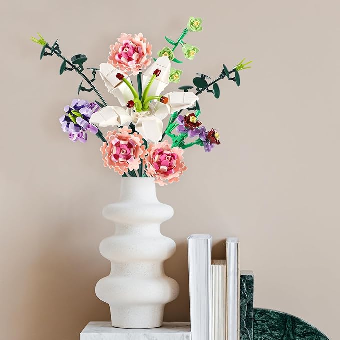 Flower Bouquet Building Blocks Artificial Pink Carnation Botanical Collection Bricks Sets Kits Christmas X'Mas Birthday Anniversary Valentine Gifts for Adults Women Mom Girlfriends(514PCS)