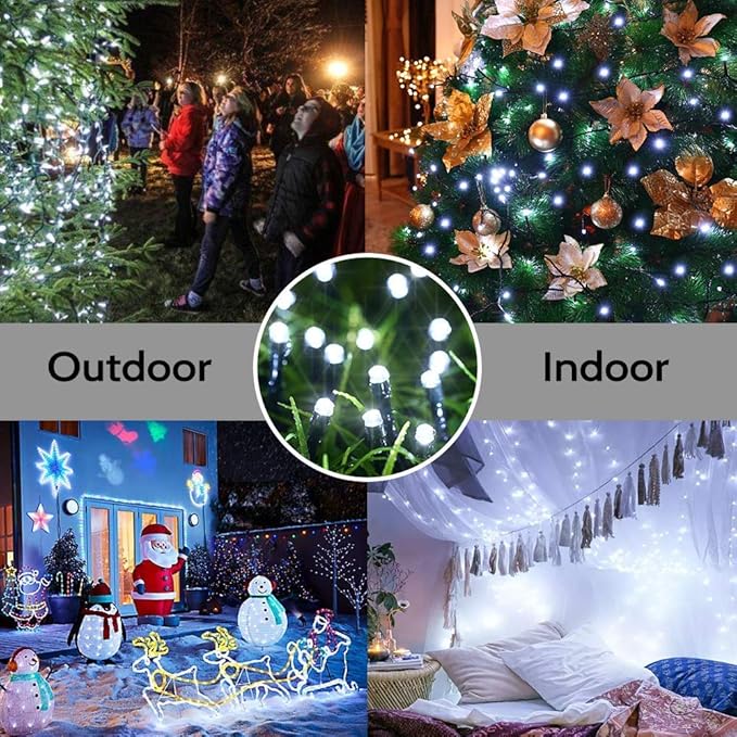 Toodour Solar Christmas Lights, 2 Packs Total 144ft 400 LED 8 Modes Solar String Lights, Waterproof Solar Outdoor Christmas Lights for Garden, Patio, Fence, Balcony, Christmas Tree Decor - White