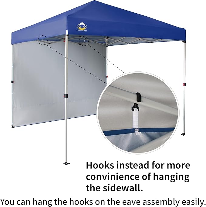 CROWN SHADES 8x8 Pop Up Canopy with 1 Side Wall - Beach Tent with One Push Setup - Outdoor Sun Shade for Events, Parties, Camping - Gazebo with STO-N-Go Cover Bag (Navy Blue)