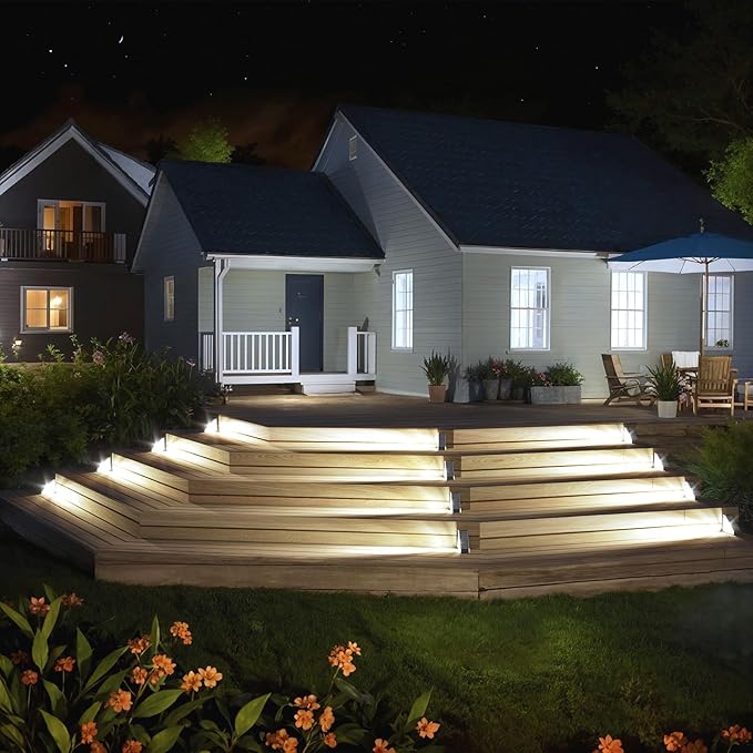 KINKAI Solar Stair Lights - 10 Pack Step Light Outdoor Deck Light Solar Lights Outdoor Waterproof Decor for Steps Front Door Porch Yard Patio (White Light)