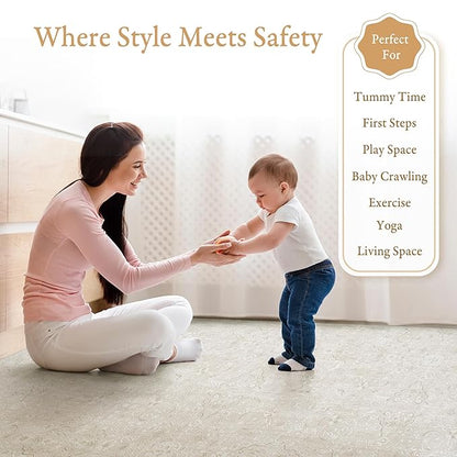 PopsyKosy Super 1 Inch Thick Premium Quality Exercise & Baby Foam Play Mats - Expandable & Large Non-Toxic Odorless Floor Mat - 6 Tiles Spacious 6x4ft - Peel-Resistant - Pearl Beige
