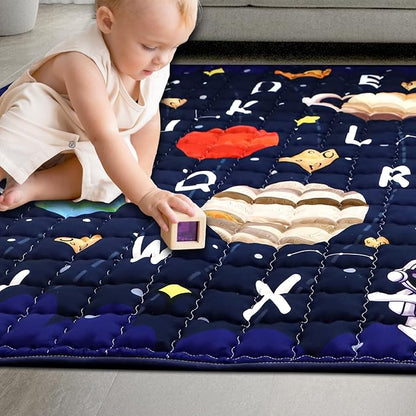Baby Play Mat for Floor, GFU Non-Slip 50x50 Playpen Mat, Thick One-Piece Crawling Mat Blue, Infants Playmat Foldable and Machine Washable for Boys