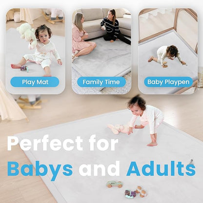 1.3" Thick Baby Play Mat for Floor, 28x72 Foam Tummy Time Mat, Padded Support Soft Plush Bedside Rugs for Infant Kids Toddler Crawling Kick Activity (Light Grey)