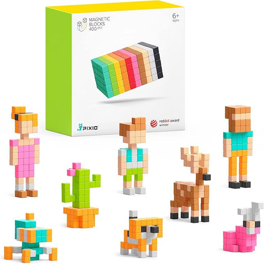 PIXIO-400pcs - Tiny Magnetic Blocks Building Toy in The Pixel Art Style with Free App - 5/16" Plastic Cubes with 6 Magnets Inside - Open Ended Toy - Creativity Toy for Ages 6+