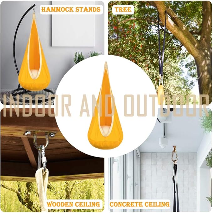 Kids Pod Swing Hanging Seat Child Hammock Chair Indoor and Outdoor Sensory Swings 100% Cotton Loading Capacity 170 lbs (Yellow)