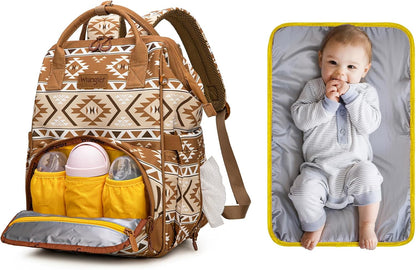 Wrangler Aztec Backpack Multifunction Baby Travel Bag with Changing Pad, Stroller Straps and Pacifier Case WG2204-91103TN
