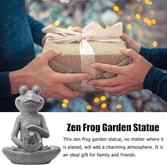halpssfm Solar Meditating Yoga Frog Statue - Housewarming Gifts for Women/Mom - Zen Garden Figurines for Lawn, Patio, Yard, Porch Decor - Gift Ideas