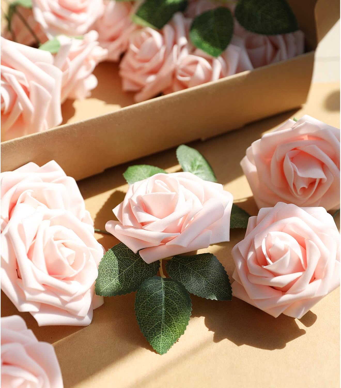 AmyHomie Artificial Flowers Blush Pink Rose 100pcs Real Looking Fake Roses w/Stem for DIY Wedding Bouquets Centerpieces Arrangements Party Baby Shower Home Decorations
