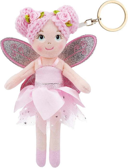 June Garden 7" Enchanted Garden Fairy Doll Elara - Plush Soft Keychain - Bag Charm Gift for Girls - Pink