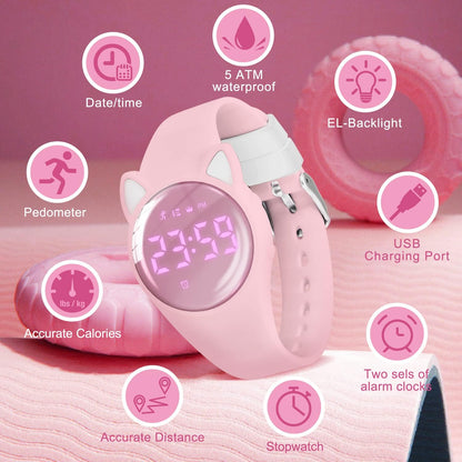 Kids Watches for Girls Boys Digital Sport Watch with Step Counter Pedometer Vibration Alarm Clock, No App Waterproof Fitness Tracker Kids Watch Boys Girls Teens Students Ages 5-16
