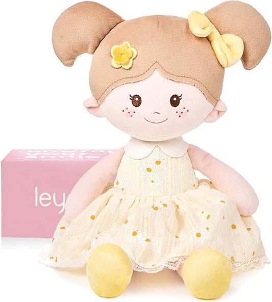 LeyaDoll Soft Baby Doll Toys (16''), My First Baby Rag Doll for 1 Year-Old Girl Birthday Gift, Christmas Plush Toys Gift for Toddler Kids Infants-Daisy Yellow