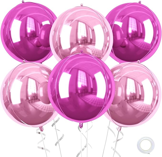 6 Pcs Hot Pink and Pink Balloons, 22 Inch Big Round Foil Balloon for Graduations Birthday Party Baby Shower Wedding Decorations