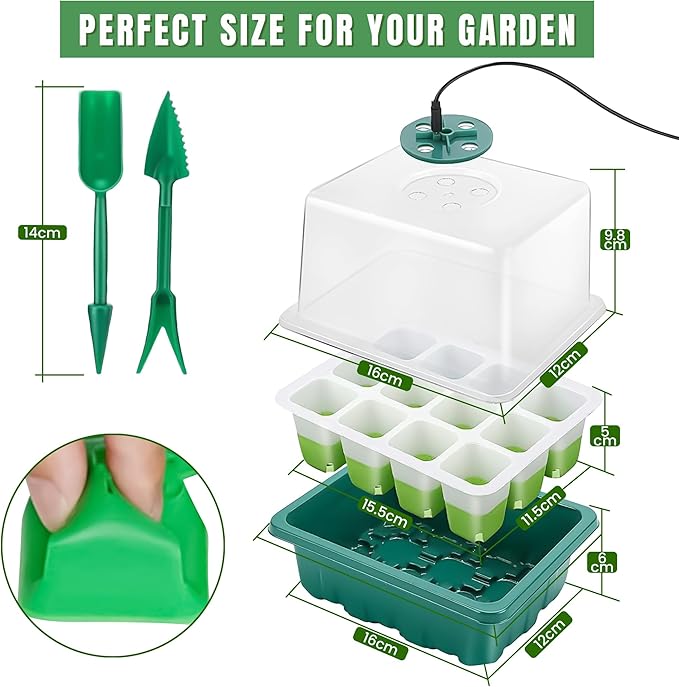 Seed Starter Tray- Complete Seedling Starter Kit with Soft Silicone Pop-Out Cell, Smart Timer Settings, Seed Starting Trays, Indoor Kit- 5 Sets Tray with LED Lights