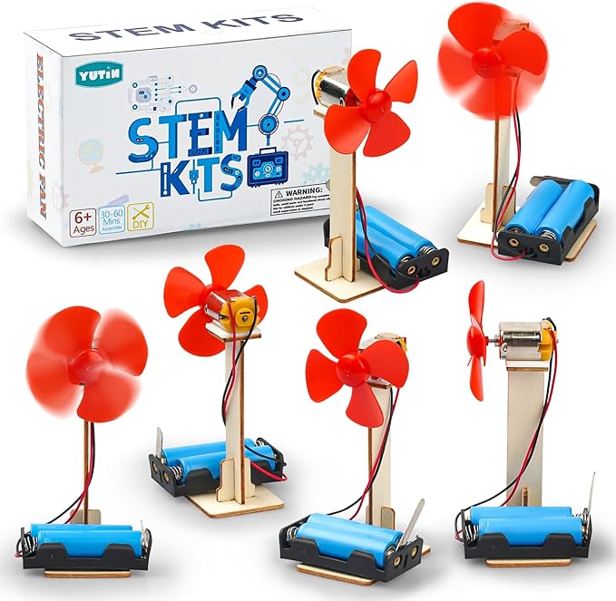 6 STEM Science Kits for Kids Age 6-8 8-12, STEM Building Toys for 6 7 8-10 Year Girls Boys Wood Crafts, Electric Fan Experiments Activities Circuit Projects, Bulk Gifts for Kids Classroom Party Favors