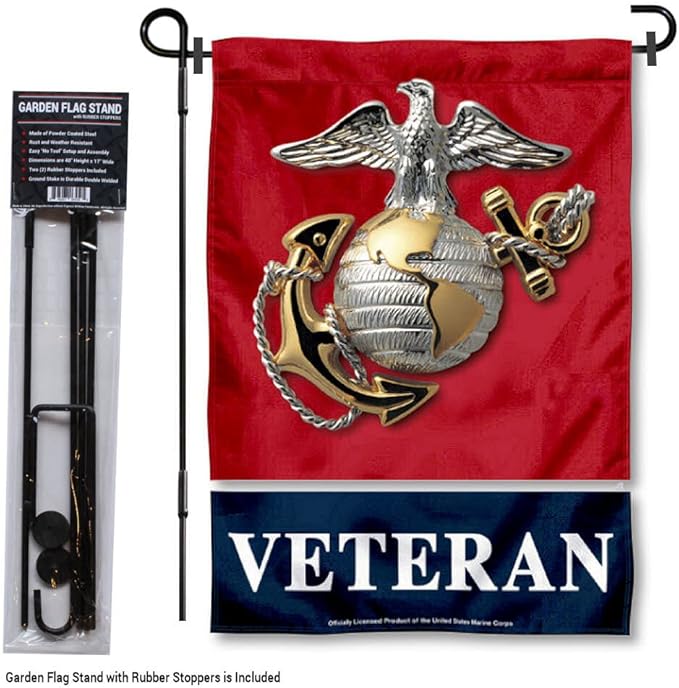 WinCraft Marines Veteran Garden Flag with Stand Holder