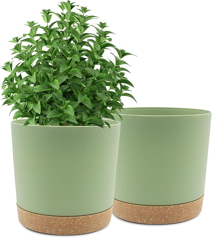 QCQHDU 10 inch Plant Pot, 2 Pack Planters for Indoor Plants with Drainage Holes & Saucer, Outdoor Flower Pots Home Garden Modern Decor