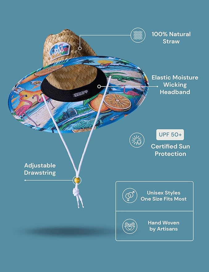 Straw Hat for Men & Women | Lifeguard Hat, Beach Hat & Sun Hat | UPF 50+ Wide Brim for Sun Protection | One Size | Hemlock