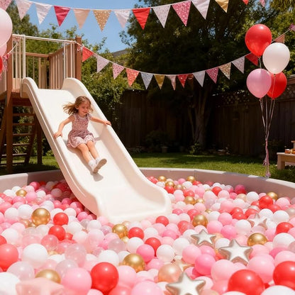 GOGOSO Ball Pit Balls for Toddlers Phthalate-Free BPA-Free Non-Toxic Crush Proof Soft Plastic Play Balls Baby Kids Shape Tent Pool Playhouse Playpen Party Decor,Pearl Red+Pink+Pearl Gold+White 200pcs