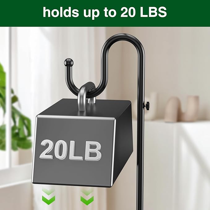 74" Shepherds Hook Stand for Plant: Hanging Bird Feeders, Plants, Lanterns, Wreath and Wind Chimes, Adjustable Free Standing Pole Holder with Heavy Duty Base for Indoor & Outdoor, Holds Up to 20 LBS