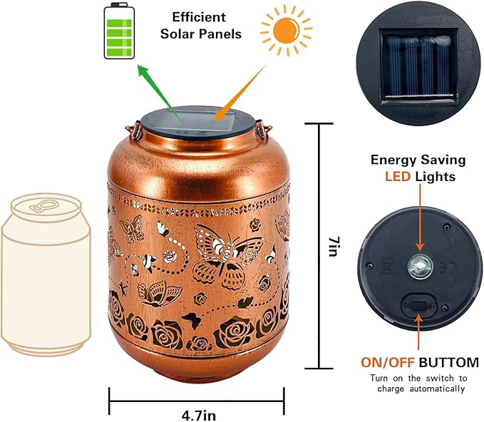 Butterfly Solar Lanterns Outdoor Waterproof Hanging Solar Lights Butterfly Gifts for Women Men Metal Decorative LED Butterflies Lanterns for Yard, Patio, Lawn, Tabletop, Landscape Pathway Garden Decor