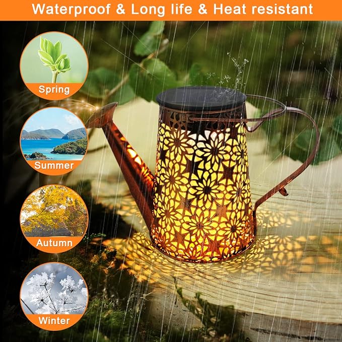 Solar Watering Can with Lights - Outdoor Waterproof Solar Landscape Lights for Garden Patio Yard Pathway (2 Pack)