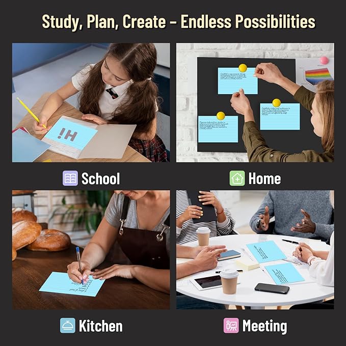 200 Pcs Index Cards 4 x 6 Inch Ruled Blue Index Cards, College Ruled Flash Cards for School, College, Office and Home Organization, Durable Study To Do List Note Cards with Ruled Lines, 5 Pack of 40