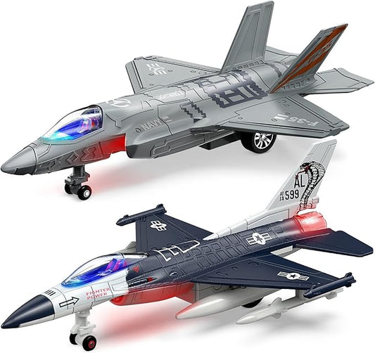 Geyiie Airplane Toy for Kids 3-8, Alloy Fighter Jet Toy Plane with Lights and Sounds, Durable Diecast Metal Airplane Model, Birthday for Boys and Girls