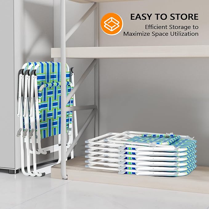 VINGLI Aluminum Patio Lawn Chairs Folding Set of 2 with Detachable Cup Holder, Webbed Beach Chair Folding Chair Outdoor Portable Camping Chair for Yard, Garden Blue alulawnchair