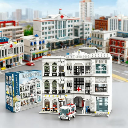 City Emergency Hospital Building Kit, MOC Street View Architecture 3 Levels Modular Buildings with 17 Figures, Construction Sets Ideas Present for Adults (4953 Pcs)