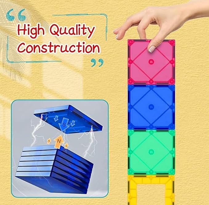 60PCS Kids Magnetic Tiles with 1 Car and 1 Crane - Clear 3D Magnet Blocks Set STEM Stacking Toys - Magnetic Tiles for Kids Ages 3+ - Recreational Conventional Imagination